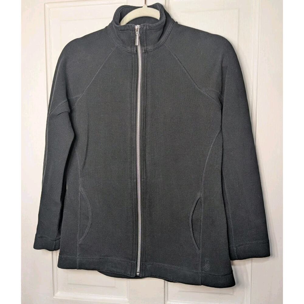 Tommy Bahama Full Zip Jacket Black Minamist Ribbed Women's Size Small (748)